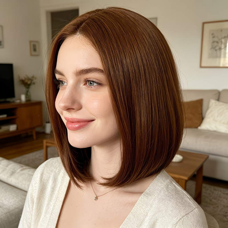 가벼운 앞머리가 있는 짧은 보브 가발, 연한 갈색, 사 - Wig Fiber Net 리뷰 및 가격