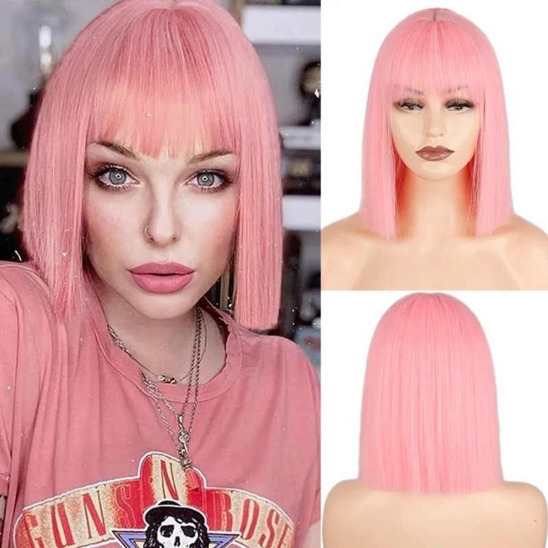 에어뱅이 있는 여성용 스트레이트 가발, 보보 스타일,  - Wig Fiber Net 리뷰 및 가격