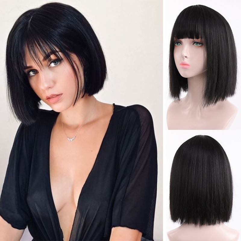 에어뱅이 있는 여성용 스트레이트 가발, 보보 스타일,  - Wig Fiber Net 리뷰 및 가격