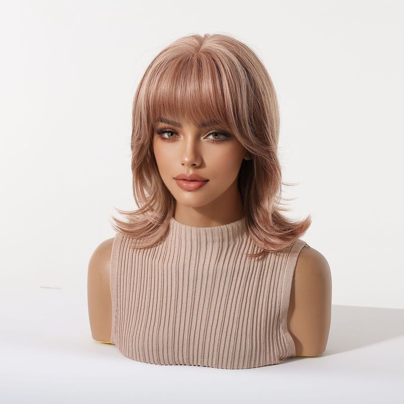 앞머리 있는 여성용 가발, 울프테일 컬, 핑크색 짧은  - Wig Fiber Net 리뷰 및 가격